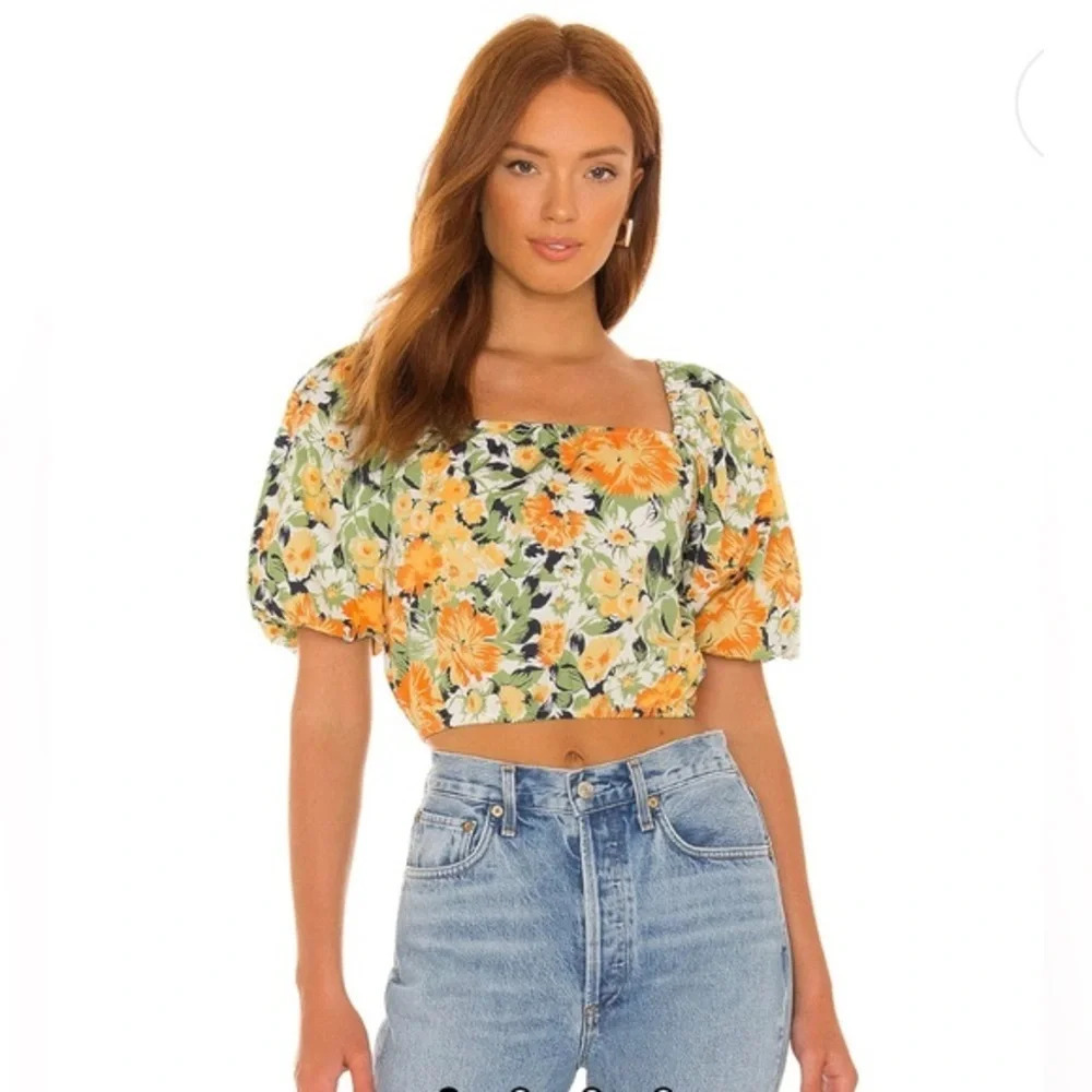 Faithfull the Brand Pontina Top Balloon Sleeve Floral Print, Size 4 NWOT